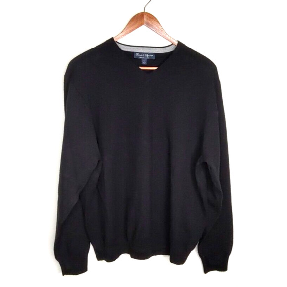 Davis & Squire Men's sz XL Extra Fine Merino Wool Black V-Neck Pullover Sweater - Picture 1 of 8